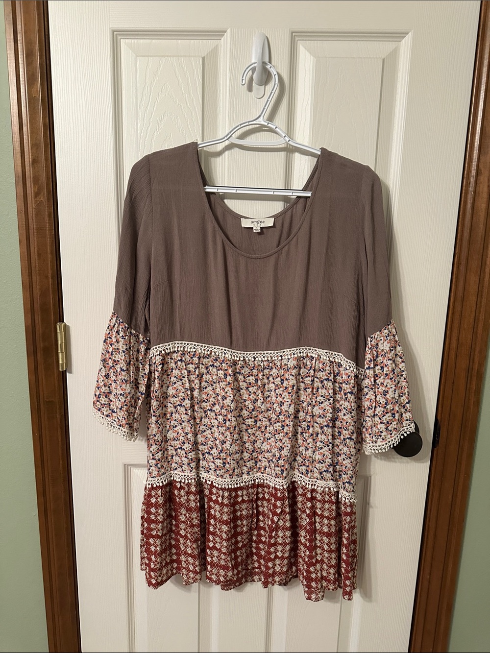Umgee Floral Tiered Tunic - Taupe, Cream & Rust